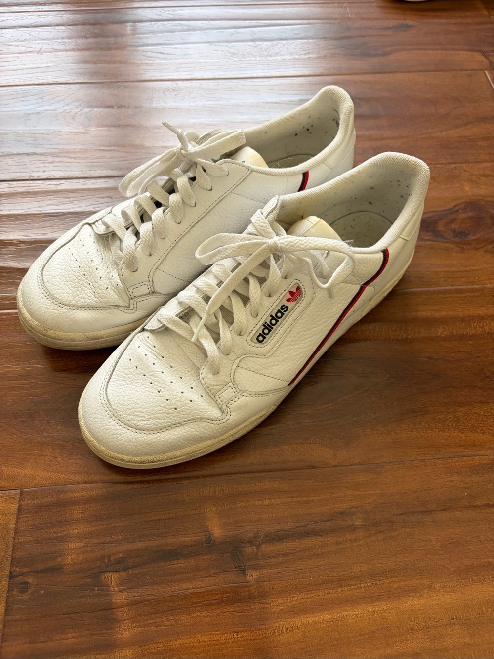 adidas White Leather Sneakers with Red Stripe